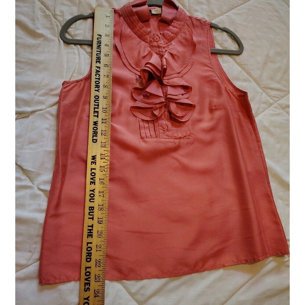 J CREW Orange-Red Button Front Sleeveless Blouse 100% Silk Ruffles Lined Size 6 - Picture 5 of 10